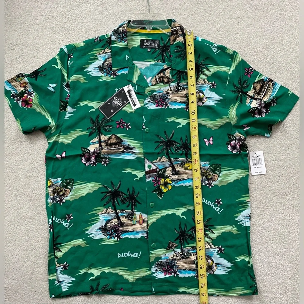 Good Vibes by Drill Clothing Shirt Men XL Green Button Hawaiian Aloha NWT - Picture 4 of 6